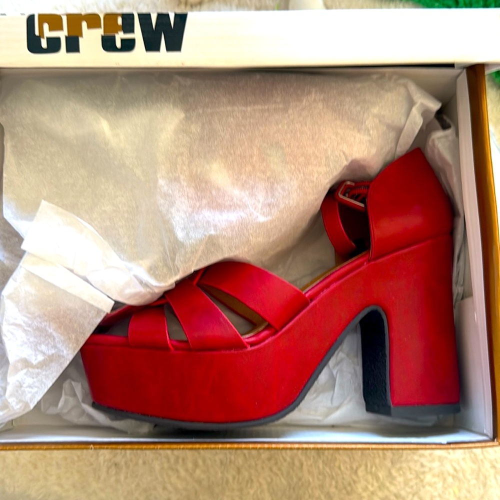 Chelsea Crew platform heels in style “Quench” in red. New in box. Never worn.